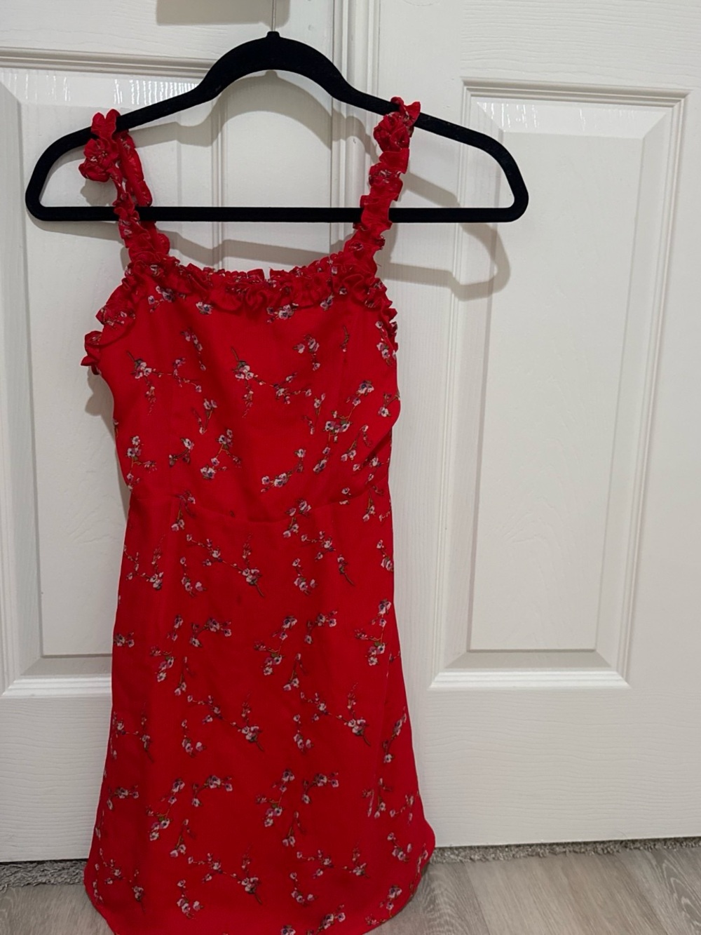 Lulu's Red Floral Ruffle-Strap Mini Dress